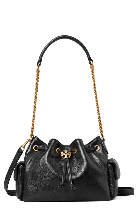Charlie Quilted Mini Leather Drawstring Bag