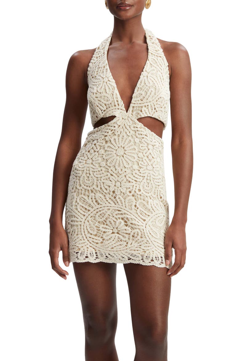 Arias Open Stitch Halter Minidress, Alternate, color, LIGHT BEIGE