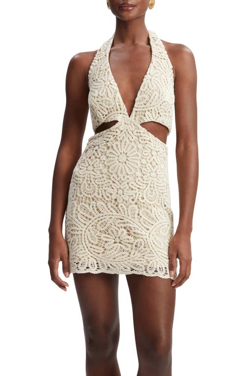 Bardot Arias Open Stitch Halter Minidress In Neutral