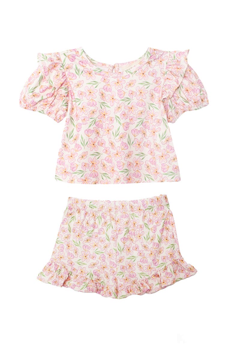 Mabel + Honey Wild Savanna Short Gathered Sleeve Two Piece Set, Main, color, Pink