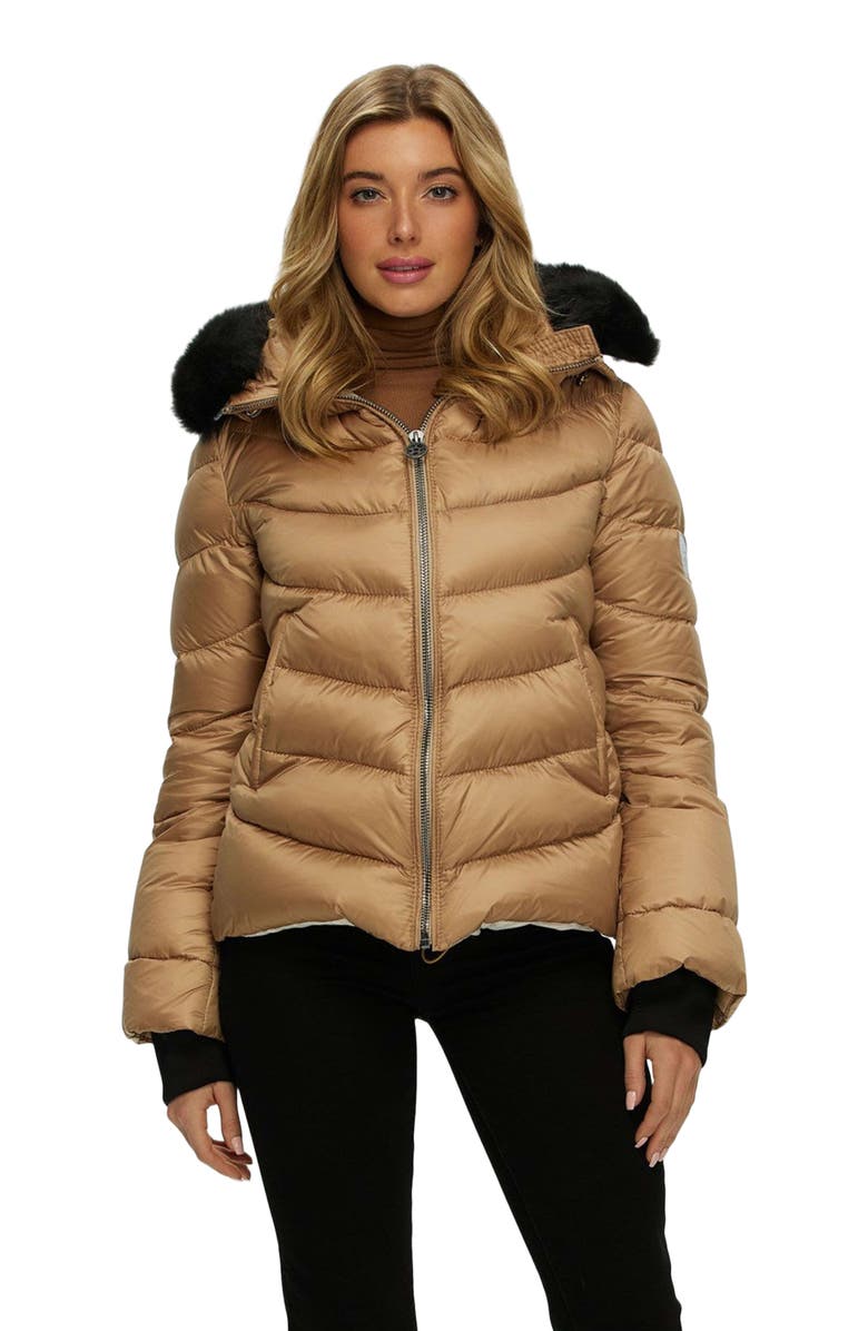 GORSKI Apres-Ski Short Jacket With Detachable Trim, Main, color, Camel/Black