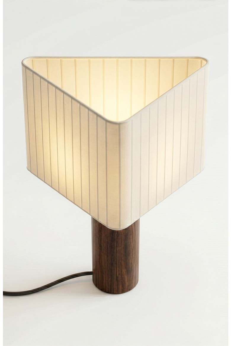 Koa 20" LED Table Lamp with Solid Walnut Wood Base and Triangle Cotton Shade, Alternate, color, Walnut