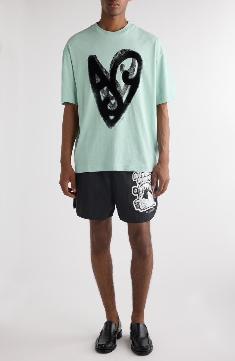 Acne Studios Heart Logo Cotton & Hemp Graphic T-Shirt, Main, color, Sea Foam Green