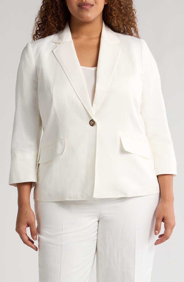 KASPER One-Button Linen Blend Jacket, Main, color, 