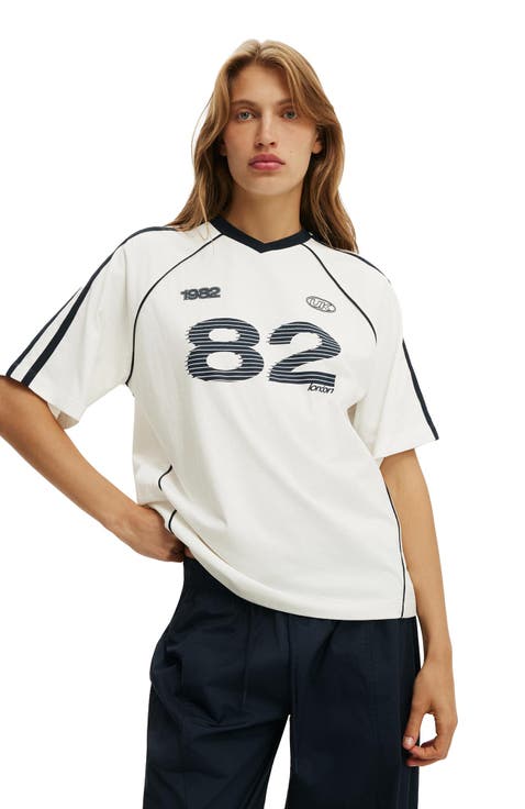 Women's Vneck Oversized Raglan Graphic Tee