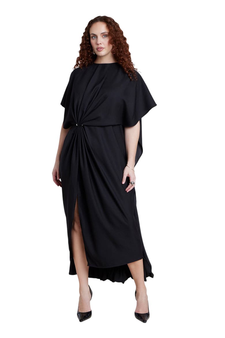 Draped Cape High Low Maxi Dress, Main, color, BLACK ONYX