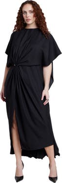 ELOQUII Draped Cape High Low Maxi Dress