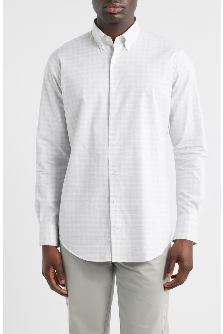 Douglas Crown Lite Check Performance Twill Button-Down Shirt, Main, color, TRUFFLE