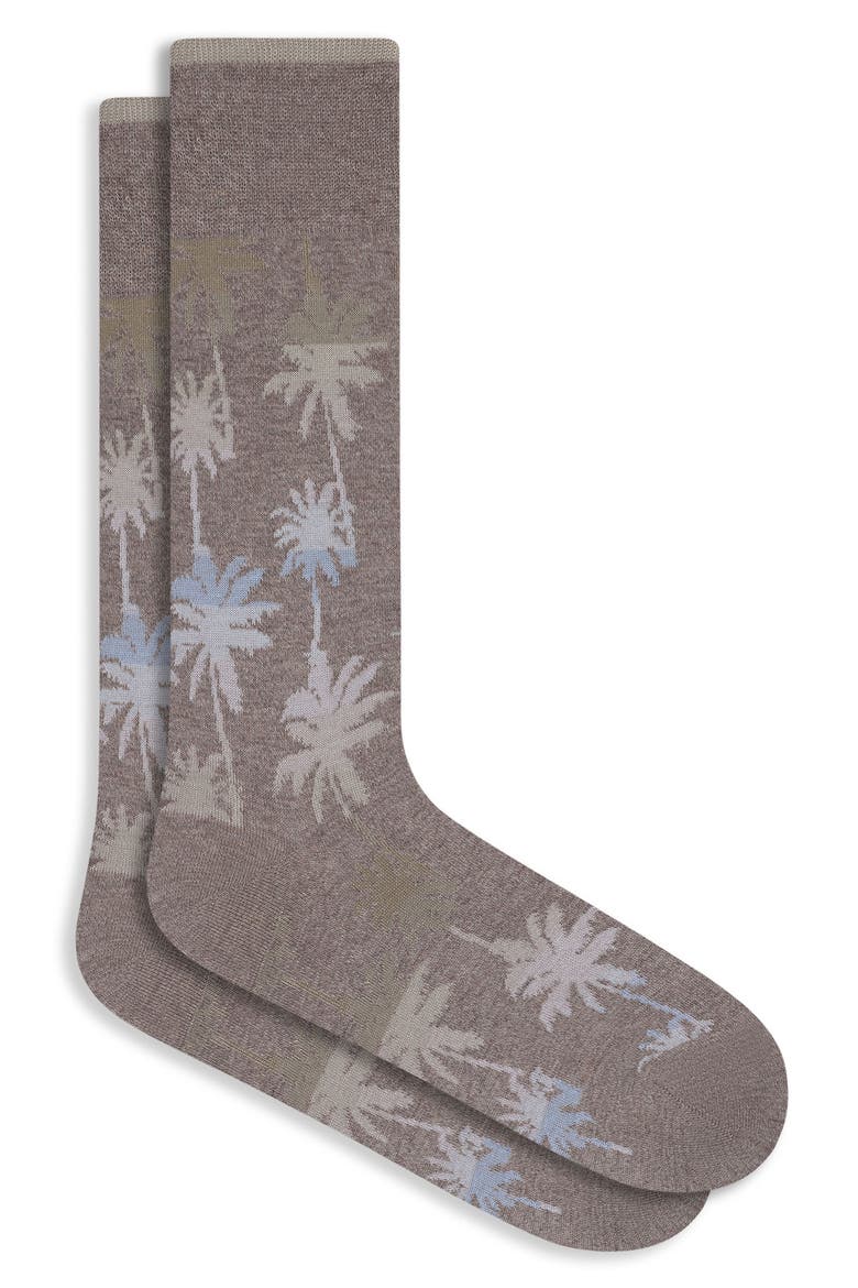 Palm Tree Pattern Mercerized Cotton Blend Dress Socks, Main, color, SAND