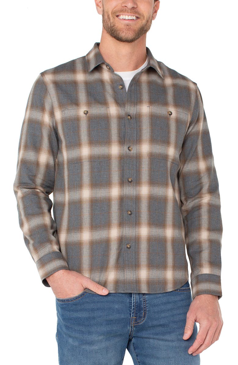 Liverpool Plaid Double Pocket Button-Up Shirt, Main, color, Grey/ Beige Multi