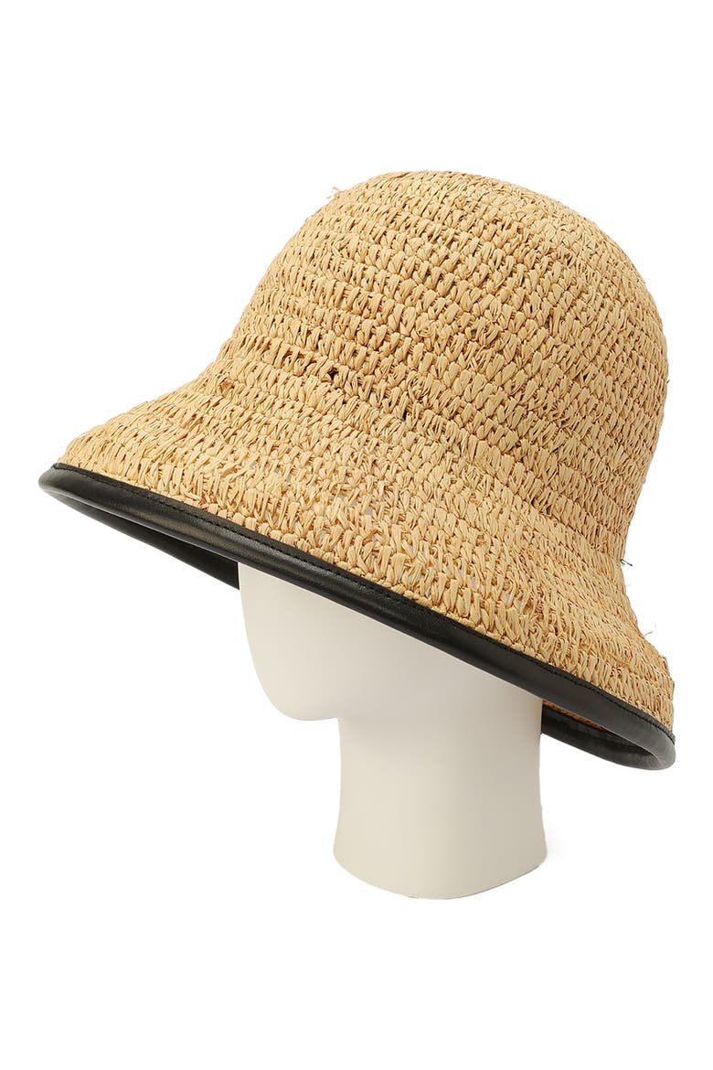 piped straw cloche hat, Alternate, color, BLACK