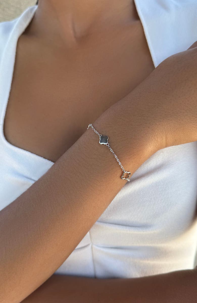 Adornia Clover Station Chain Bracelet, Alternate, color, Silver