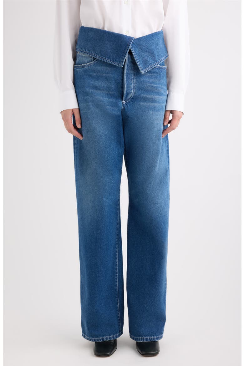 Preyton Foldover Waist Straight Leg Jeans, Main, color, BLUE
