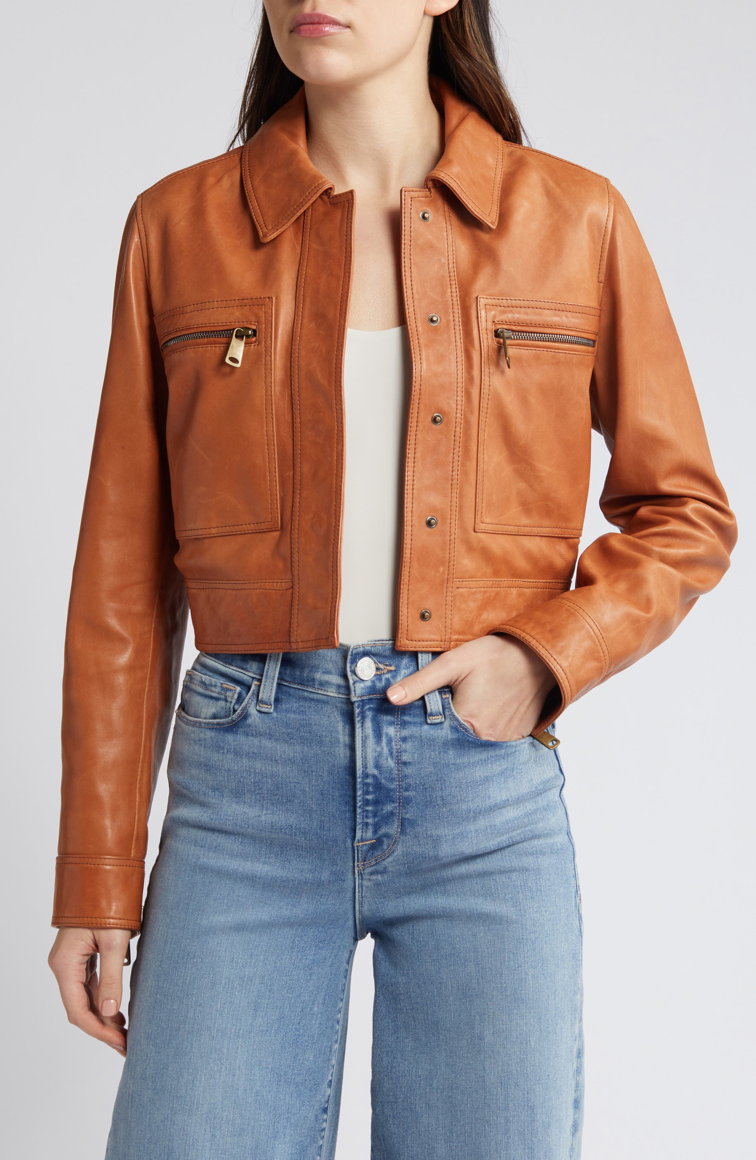 FRAME Crop Leather Moto Jacket
