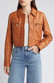FRAME Crop Leather Moto Jacket