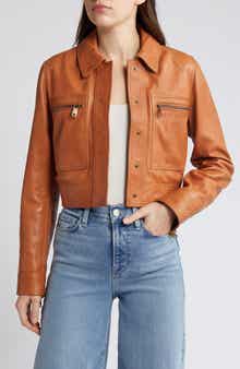 FRAME Crop Leather Moto Jacket