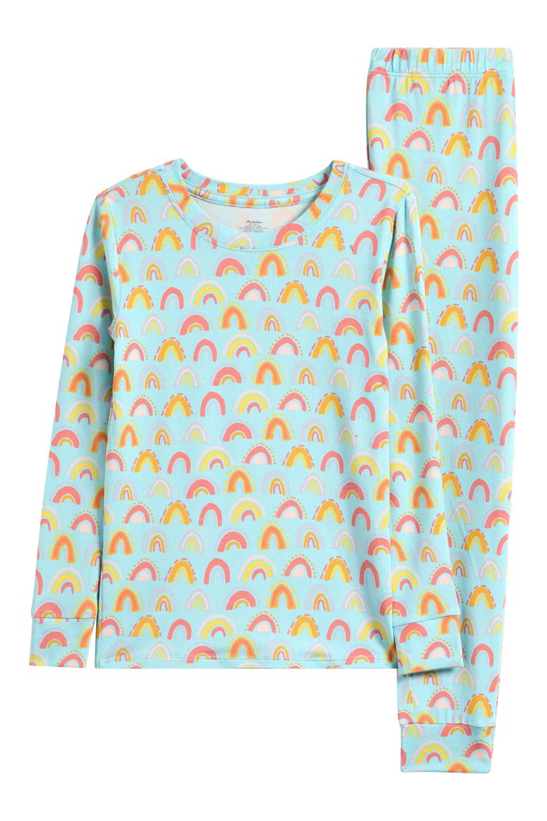 Kids' Print Fitted Two-Piece Pajamas, Main, color, RAINBOW DOODLES