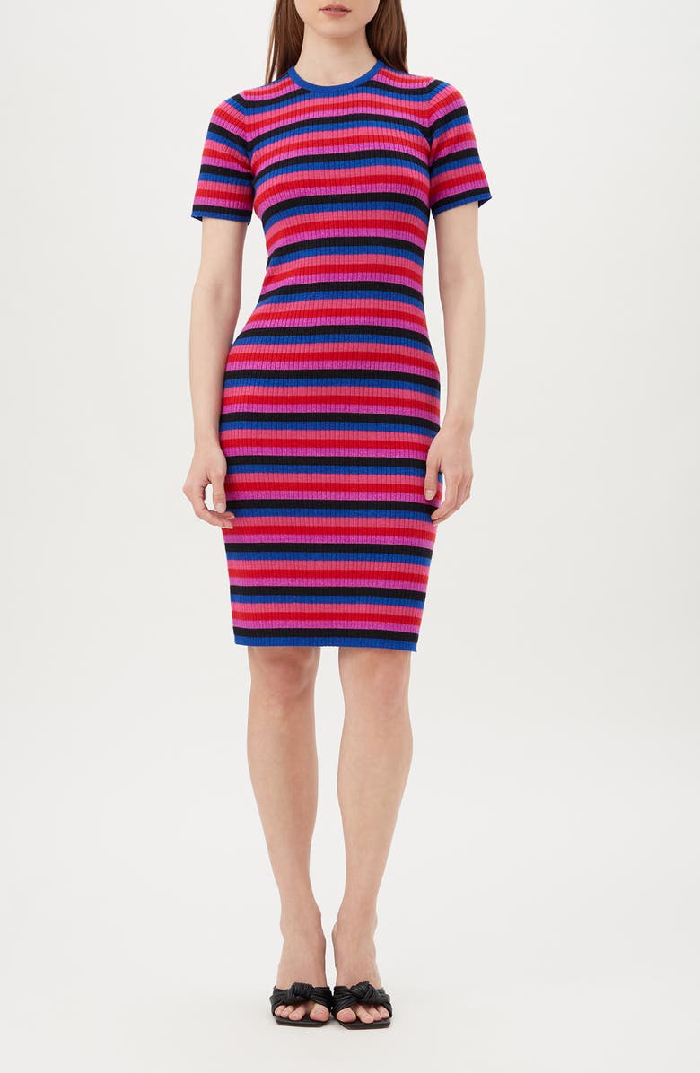 Trina Turk Nijinski Short Sleeve Merino Wool Sweater Dress, Main, color, Pink Multi