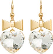 Tory Burch Crystal Heart & Bow Drop Earrings