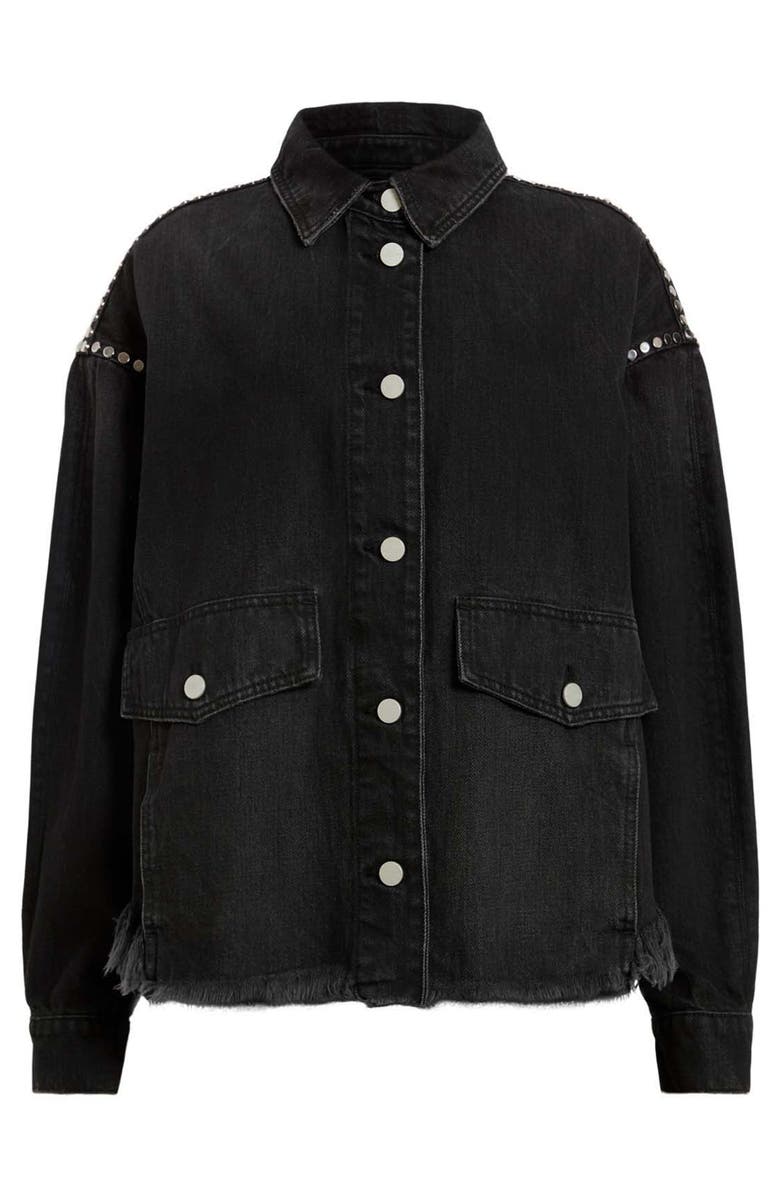 AllSaints Hettie Studded Raw Hem Denim Shacket, Alternate, color,