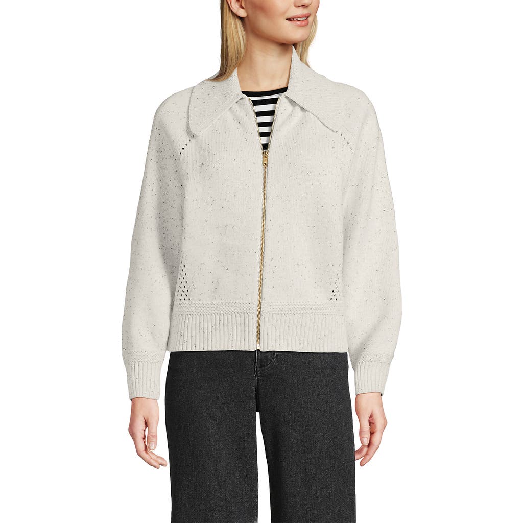 Lands' End Drifter Large Collar Zip Front Cardigan Sweater