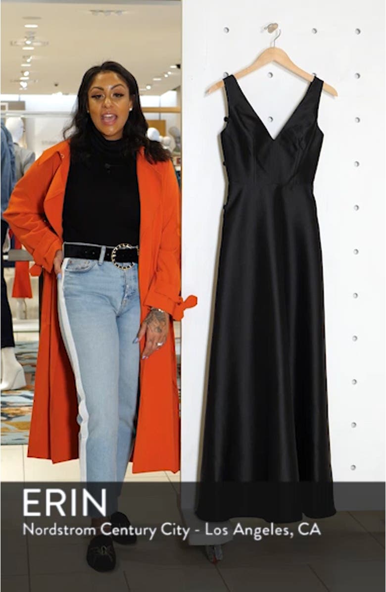 V-Neck Satin Twill A-Line Gown, sales video thumbnail