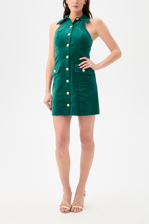 Safina Button Front Velvet Dress