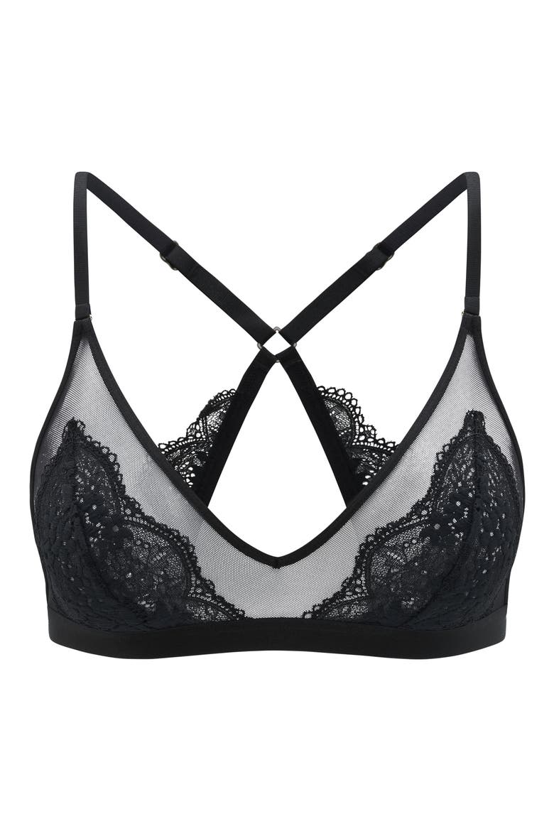 All Day Lace Unlined Racerback Bralette, Alternate, color, BLACK