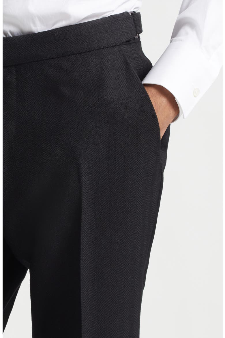 Flat Front Wool Herringbone Trousers, Alternate, color, NAA BLACK