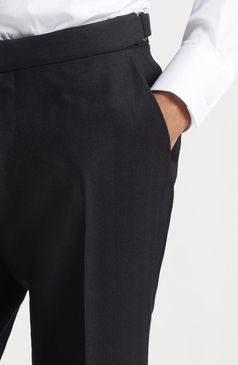 TOM FORD Flat Front Wool Herringbone Trousers, Alternate, color, Naa Black