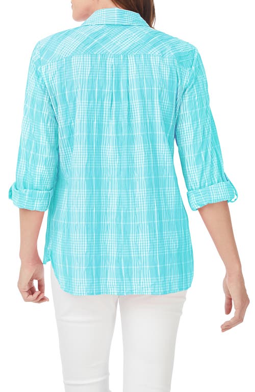 Foxcroft Faith Beach Plaid Button-up Tunic Shirt In Oceanside