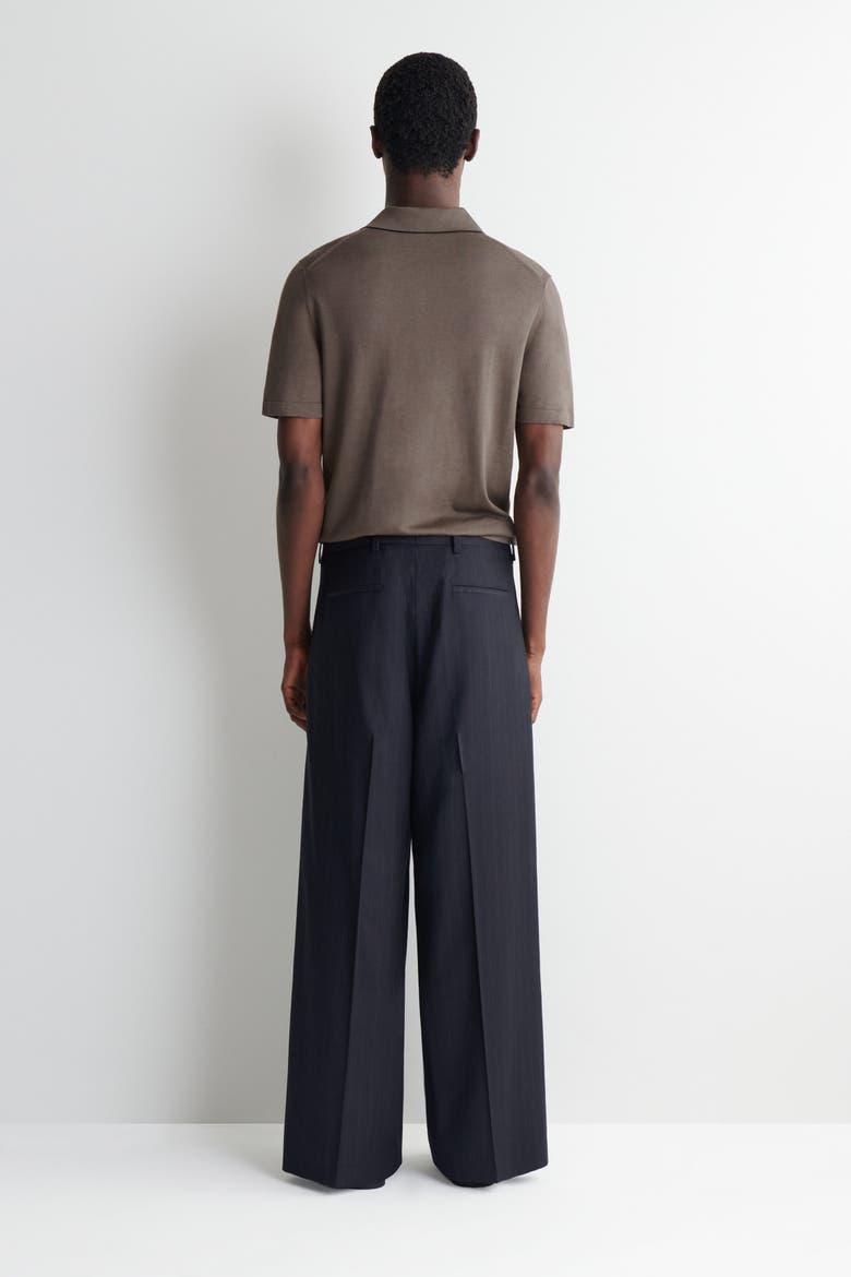 Pleated Relaxed-fit Wide-leg Pants, Alternate, color, NAVY / PINSTRIPED