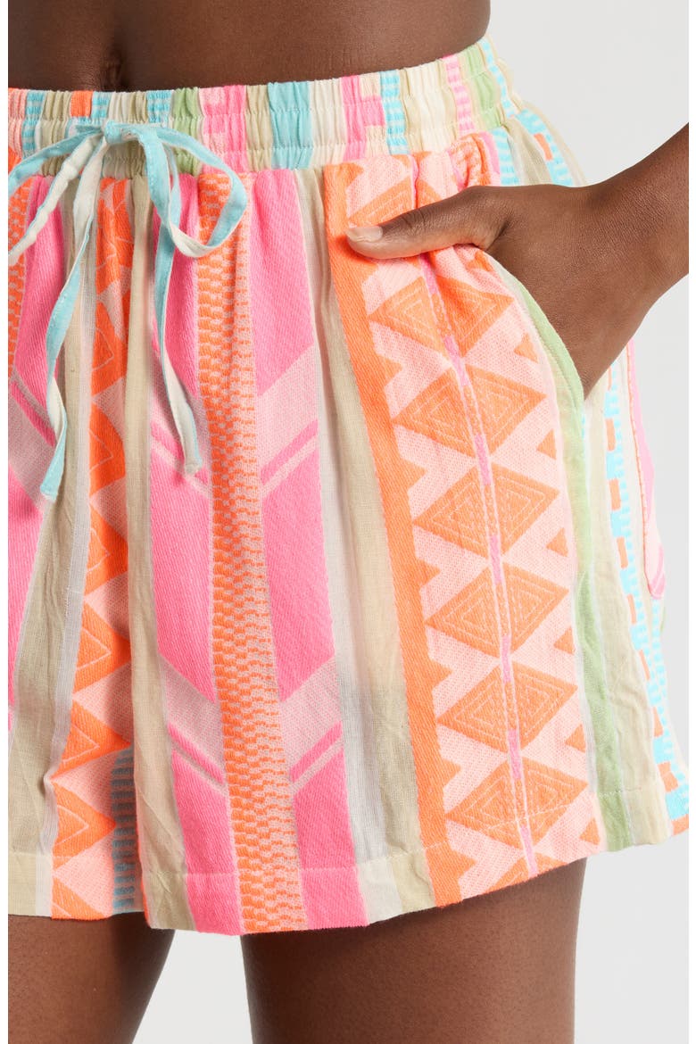 Cotton Blend Cover-Up Drawstring Shorts, Alternate, color, NEON AZTEC