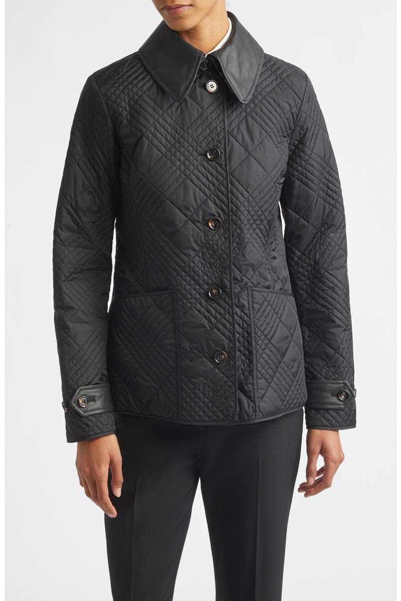 Fernleigh Quilted Jacket with Detachable Leather Collar, Main, color, BLACK