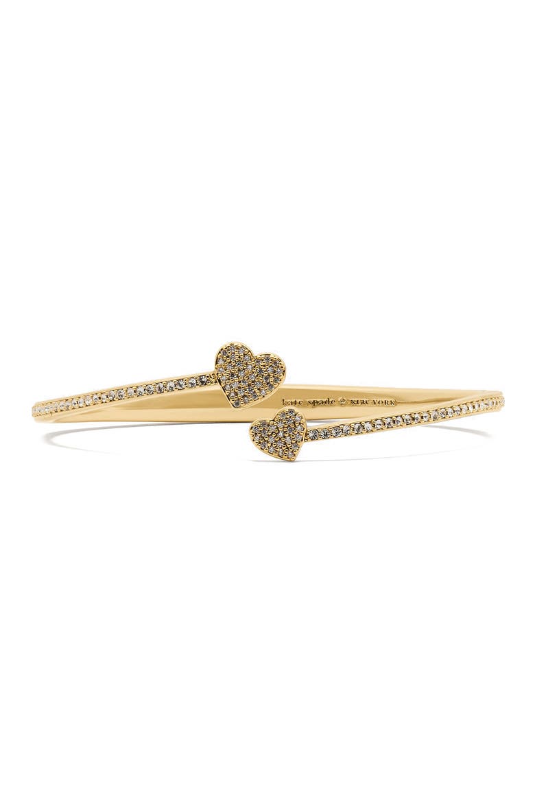 Pave Heart Open Hinge Cuff Bracelet, Main, color, CLEAR/ GOLD
