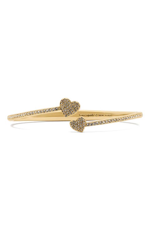 Pave Heart Open Hinge Cuff Bracelet