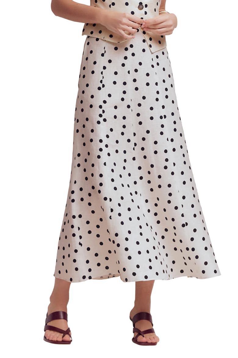 Miriam Linen Maxi Skirt, Main, color, IVORY PAINTED DOT
