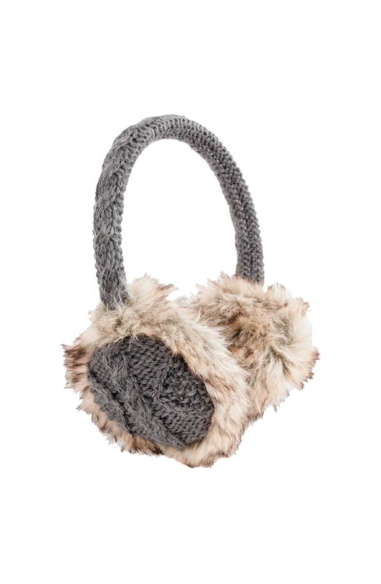 Nirvanna Designs Cable Knit Adjustable Earmuffs With Faux Fur, Main, color, Dark Grey