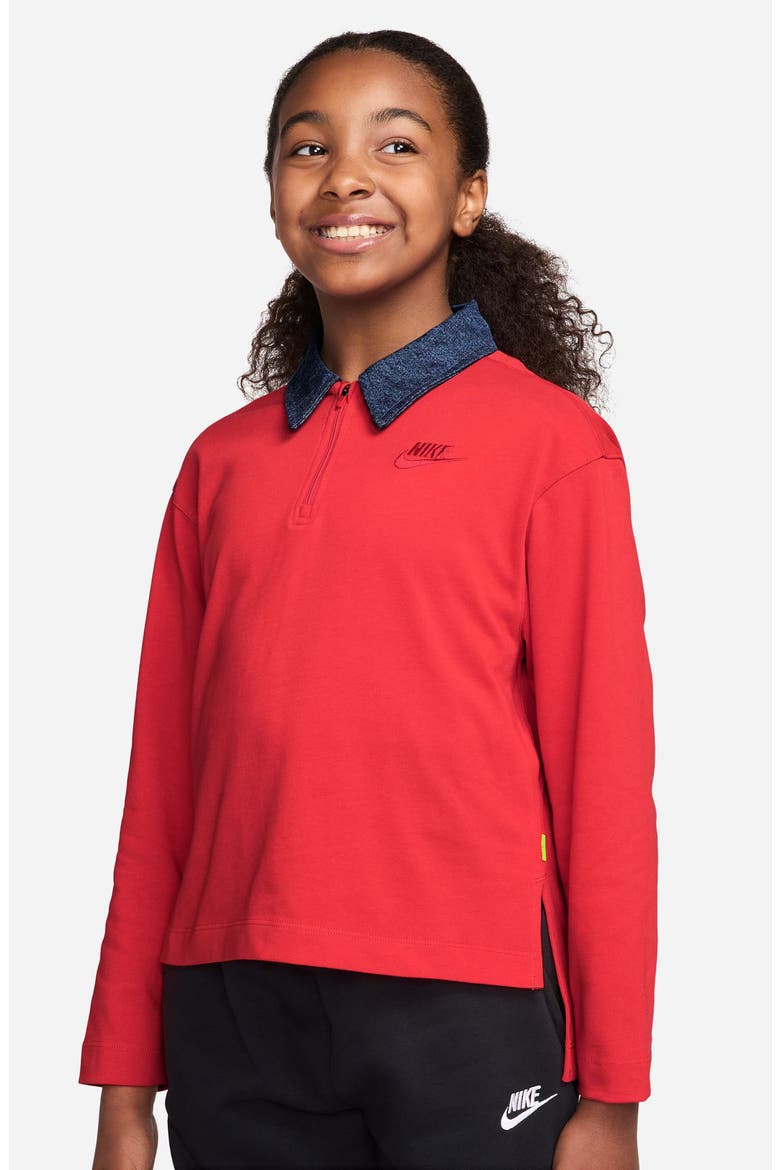 Kids' Sportswear Long Sleeve Cotton Half Zip Polo, Main, color, LIGHT CRIMSON/ MYSTIC NAVY