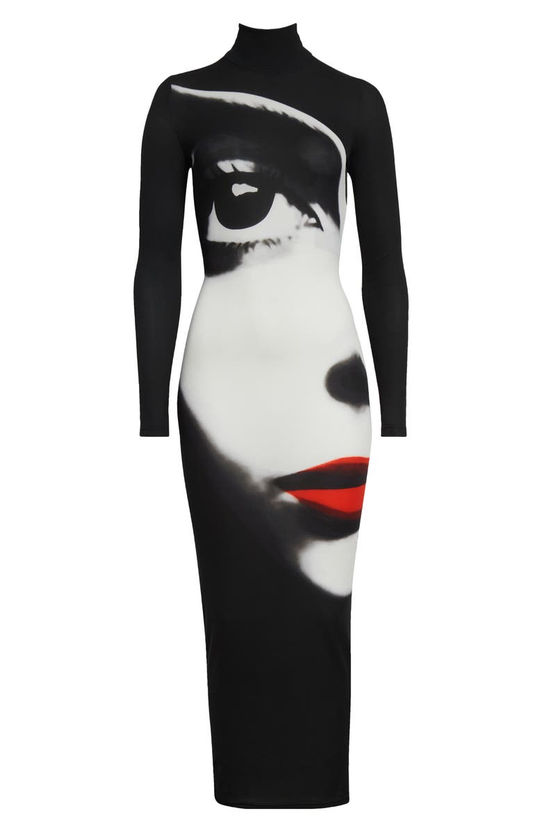 Balmain Face Print Long Sleeve Dress, Alternate, color, 