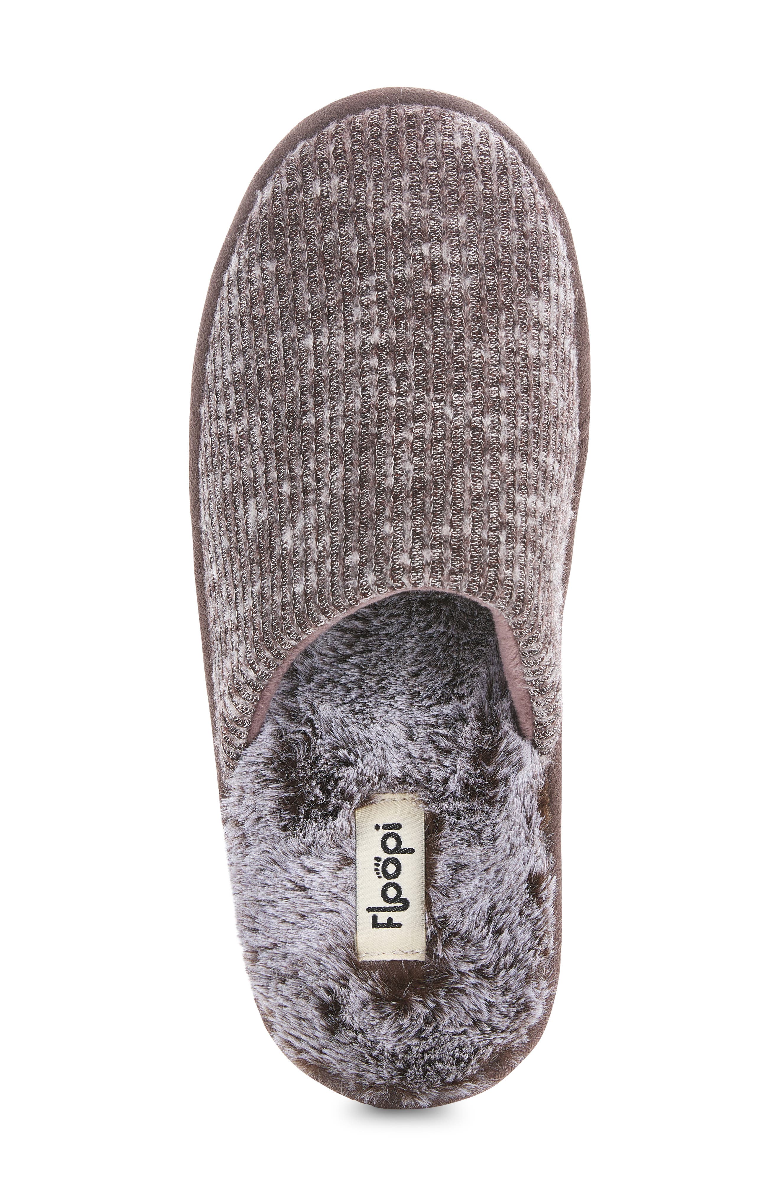 FLOOPI Aurora Knit Scuff Slipper with Faux Fur Lining, Alternate, color, Brown