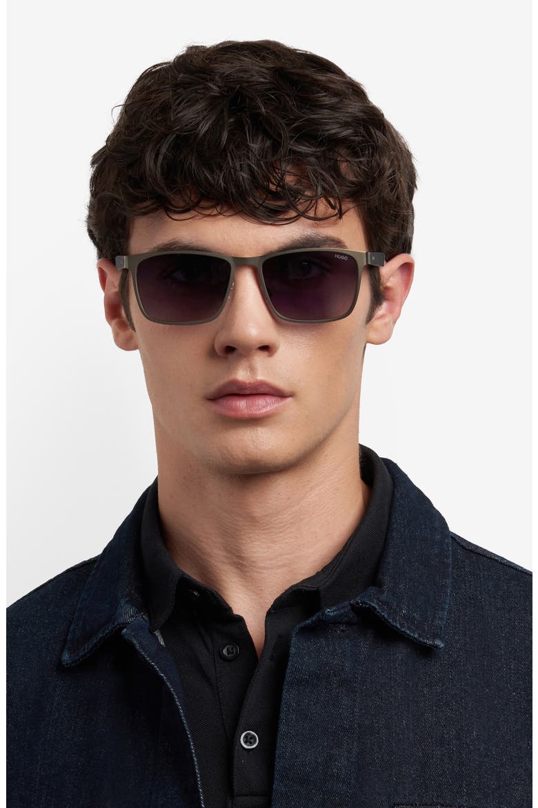 57mm Gradient Rectangular Sunglasses, Alternate, color, MATTE RUTHENIUM BLACK