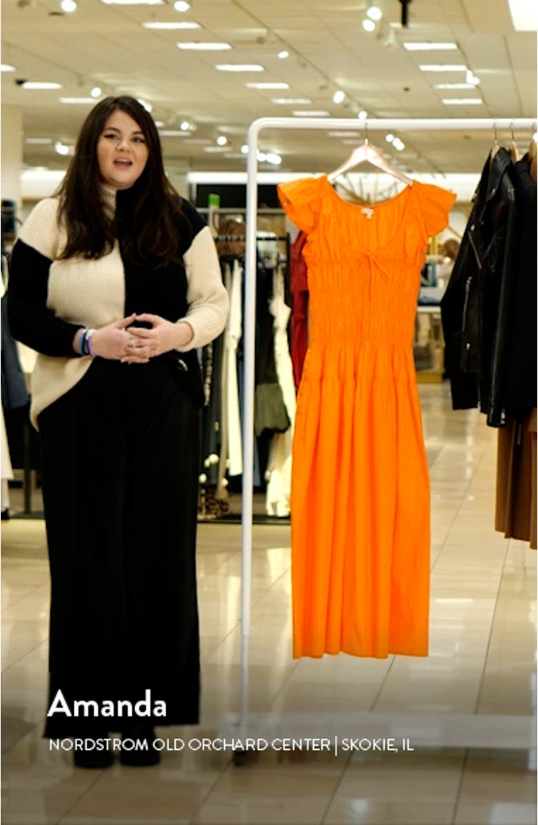 Smocked Bodice Cotton Midi Dress, sales video thumbnail