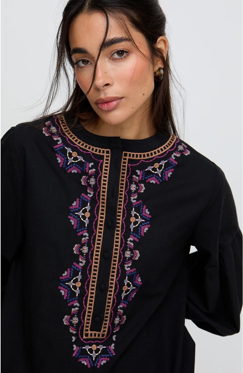 Raffya Anai Half Placket Embroidered Blouse, Alternate, color, Black
