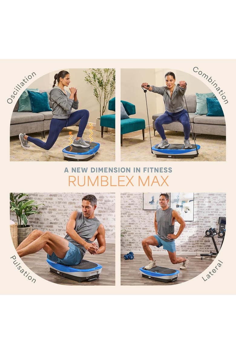 Rumblex Max 4D Vibration Plate Exercise Machine with Bands for Home Fitness and Recovery, Alternate, color, Blue