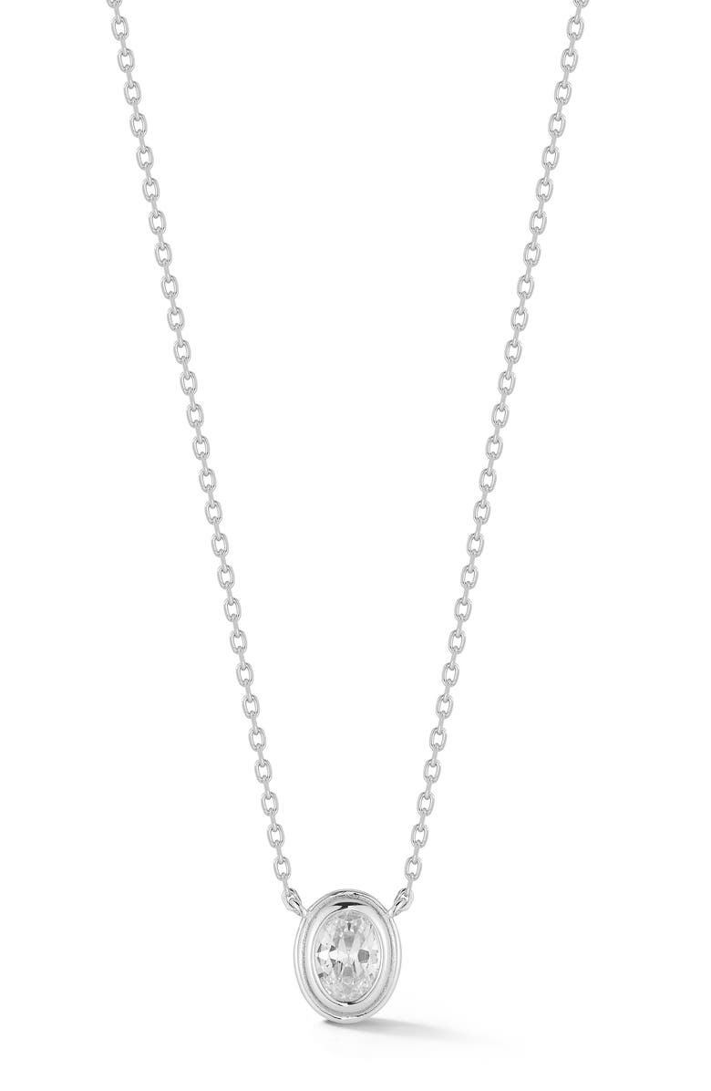 GLAZE JEWELRY Oval Cut Cubic Zirconia Pendant Necklace, Main, color, Silver
