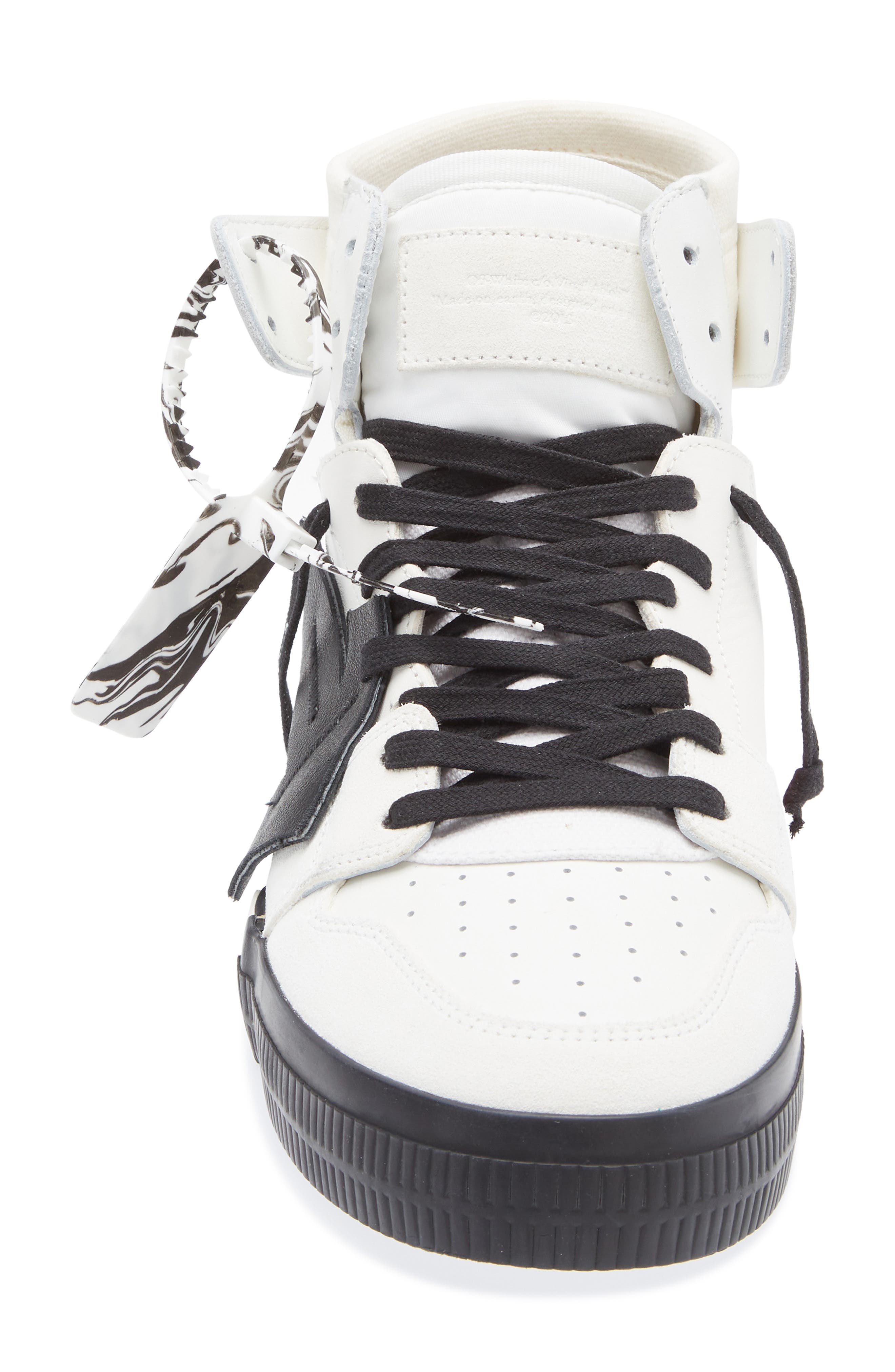 Off-White High Top Vulcanized Leather Sneaker, Alternate, color, White Black