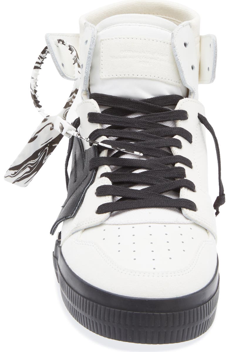 Off-White High Top Vulcanized Leather Sneaker, Alternate, color, White Black