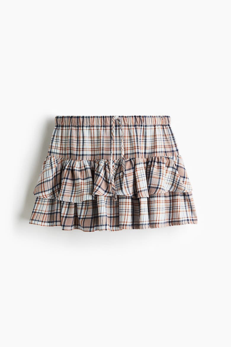 Tiered Drawstring Skirt, Alternate, color, Light blue/plaid