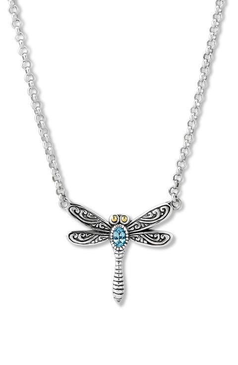 Sterling Silver & 18k Gold Dragonfly Pendant Necklace
